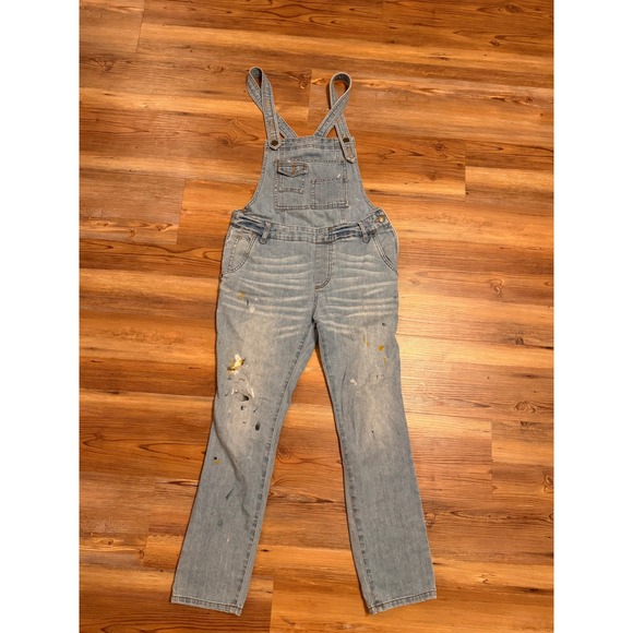 Free People Denim - Free People Light Wash Paint Splatter Denim Overalls Blue Size 8